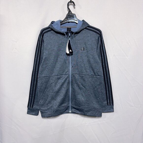 Adidas Men’s M Tech Fleece Full Zip Long Sleeve Hoody Sweatshirt Blue - Picture 1 of 11